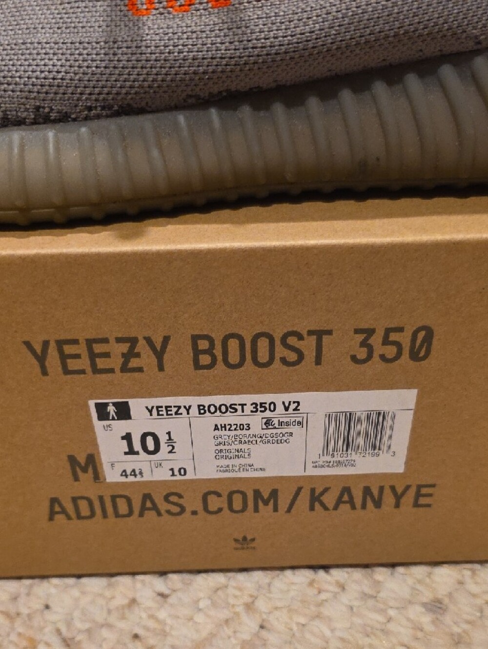 adidas Yeezy Boost 350 V2 Grey with Orange Text - Picture 2 of 8